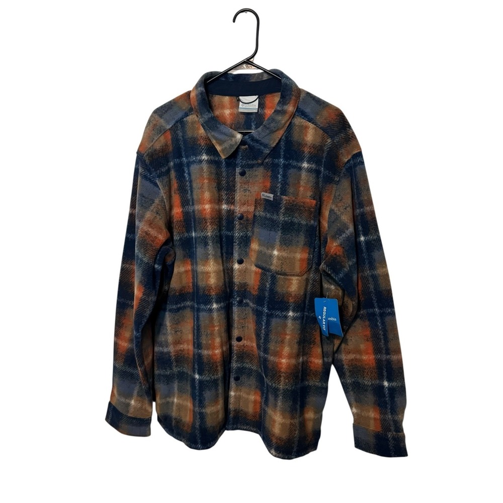 Columbia Steens Mountain Printed Shirt Jacket Mens XL Blue Orange Fleece Shacket